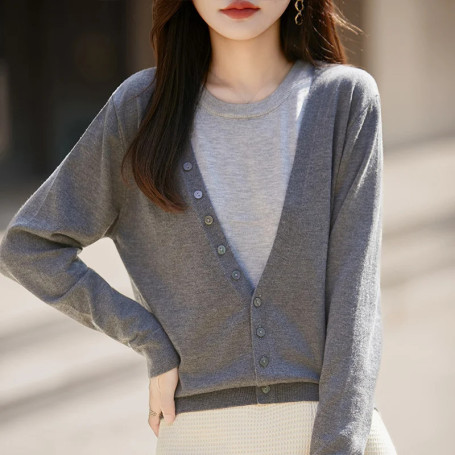 WinvyNee Women's Two Piece Fine Wool Cardigan Deep V Neck Slim Fit Stylish Cool Soft Breathable Spring Summer Knitwear ZB1677003