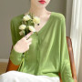 Women's Cardigans 2026 Thin Summer Single Breasted V-neck Loose Knitted Sweater Fashion Solid Tops Ice Silk Outerwears Jumpers