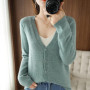 2026 Women Cardigans Long Sleeve Knitted Outerwear Solid Thin Spring Autumn Sweaters V-neck Knitwears Korean Fashion Cardigans