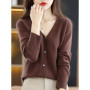 2026 Women Cardigans Long Sleeve Knitted Outerwear Solid Thin Spring Autumn Sweaters V-neck Knitwears Korean Fashion Cardigans