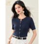 H Han Queen New Summer Knitted Shirt Short Sleeve Single breasted Casual T-shirt Women Slim Cardigan Fashion Ropa De Mujer