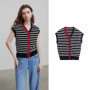 TOYOUTH Women Knitwear 2025 Summer New Short Sleeve Striped Contrast Color Pullover Tops 8523018