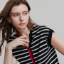 TOYOUTH Women Knitwear 2025 Summer New Short Sleeve Striped Contrast Color Pullover Tops 8523018