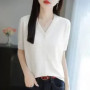 Women's Korean Style Worsted Wool Knit Top V-Neck Short Sleeve Loose Solid Color Cardigan Slimming T-Shirt For Summer