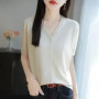Women's Korean Style Worsted Wool Knit Top V-Neck Short Sleeve Loose Solid Color Cardigan Slimming T-Shirt For Summer