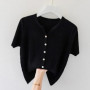 New Fashion Women Clothing Cardigan Knitted T-shirt Korean Spring Summer Solid Slim Female Short Sleeve Casual Ice Silk Knit Top