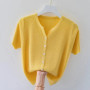New Fashion Women Clothing Cardigan Knitted T-shirt Korean Spring Summer Solid Slim Female Short Sleeve Casual Ice Silk Knit Top