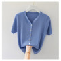 New Fashion Women Clothing Cardigan Knitted T-shirt Korean Spring Summer Solid Slim Female Short Sleeve Casual Ice Silk Knit Top
