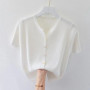 New Fashion Women Clothing Cardigan Knitted T-shirt Korean Spring Summer Solid Slim Female Short Sleeve Casual Ice Silk Knit Top