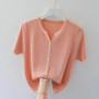 New Fashion Women Clothing Cardigan Knitted T-shirt Korean Spring Summer Solid Slim Female Short Sleeve Casual Ice Silk Knit Top