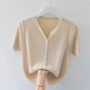 New Fashion Women Clothing Cardigan Knitted T-shirt Korean Spring Summer Solid Slim Female Short Sleeve Casual Ice Silk Knit Top