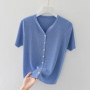 New Fashion Women Clothing Cardigan Knitted T-shirt Korean Spring Summer Solid Slim Female Short Sleeve Casual Ice Silk Knit Top