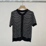 Retro Striped Knit Cardigan for Women, Summer Thin Linen Blend Sequined Short-sleeved Cardigan T-shirt