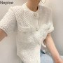 Neploe Korean Cardigan Women Clothing Short Sleeve Single Breasted Sweater O Neck Knit Black Tops 2025 Fashion White Coat Femme