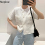 Neploe Korean Cardigan Women Clothing Short Sleeve Single Breasted Sweater O Neck Knit Black Tops 2025 Fashion White Coat Femme