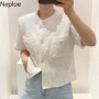 Neploe Korean Cardigan Women Clothing Short Sleeve Single Breasted Sweater O Neck Knit Black Tops 2025 Fashion White Coat Femme