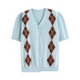 DUSHU 2025 Summer Women's Diamond Knit Cardigan - Fresh Preppy-Inspired Color Blocking & Breeze Comfort Short Sleeve