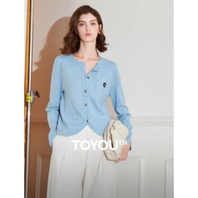 TOYOUTH Women Knitted Cardigan 2025 Spring New Round Neck Single Breasted Button Long Sleeve Cardigan