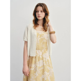 ​DUSHU Summer 2025 Textured Mesh Cardigan - Linen Touch Relaxed Fit Fluid Silhouette Resort to Office​