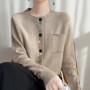 2025 New Fashion Spring O-neck Long Sleeve Cardigan Women's 100 Merino Wool Sweater Cardigan Color Button Knit Top Women's