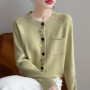 2025 New Fashion Spring O-neck Long Sleeve Cardigan Women's 100 Merino Wool Sweater Cardigan Color Button Knit Top Women's