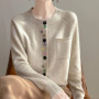 2025 New Fashion Spring O-neck Long Sleeve Cardigan Women's 100 Merino Wool Sweater Cardigan Color Button Knit Top Women's