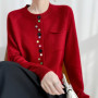 2025 New Fashion Spring O-neck Long Sleeve Cardigan Women's 100 Merino Wool Sweater Cardigan Color Button Knit Top Women's