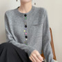 2025 New Fashion Spring O-neck Long Sleeve Cardigan Women's 100 Merino Wool Sweater Cardigan Color Button Knit Top Women's