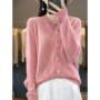 2025 New Fashion Women Sweater Spring 100 Pure Merino Wool Cardigan O-collar Jacket Female Clothing Grace Knitwear Tops