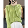 2025 New Fashion Women Sweater Spring 100 Pure Merino Wool Cardigan O-collar Jacket Female Clothing Grace Knitwear Tops