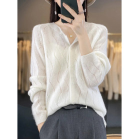 2025 New Fashion Women Sweater Spring 100 Pure Merino Wool Cardigan O-collar Jacket Female Clothing Grace Knitwear Tops