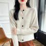 Fall/Winter 100 Merino Wool Sweater Women's O-neck Cardigan Soft Long Sleeve Sweater High Quality Korean Top