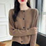 Fall/Winter 100 Merino Wool Sweater Women's O-neck Cardigan Soft Long Sleeve Sweater High Quality Korean Top