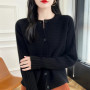 Fall/Winter 100 Merino Wool Sweater Women's O-neck Cardigan Soft Long Sleeve Sweater High Quality Korean Top