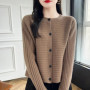 Fall/Winter 100 Merino Wool Sweater Women's O-neck Cardigan Soft Long Sleeve Sweater High Quality Korean Top