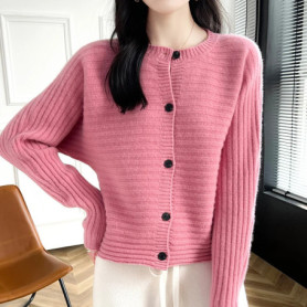 Fall/Winter 100 Merino Wool Sweater Women's O-neck Cardigan Soft Long Sleeve Sweater High Quality Korean Top