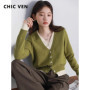 CHIC VEN Women Cardigan Casual V-neck Single Breasted Contrast Female Knitted Sweaters Long Sleeved Jumpers Spring Autumn
