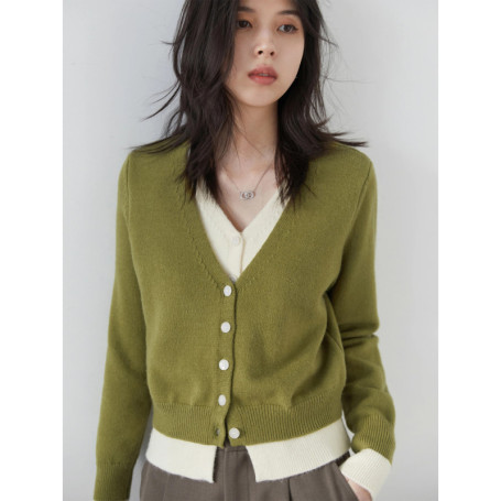 CHIC VEN Women Cardigan Casual V-neck Single Breasted Contrast Female Knitted Sweaters Long Sleeved Jumpers Spring Autumn