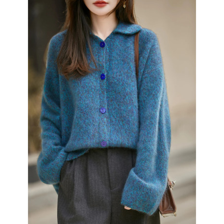 Luxury New Lapel Women 5Cashmere95Merino Wool Sweater Solid Color Thick Cardigan Skin Friendly Top Knit Autumn Winter Clothing