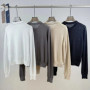 Women's solid color round neck long sleeve linen knitted cardigan
