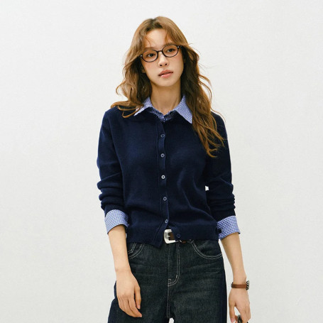 Semir Cardigan Women 2026 Spring Detachable Plaid Collar Casual Basic Fashion Tops Sweater For Party