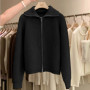 Zipper 100 pure cashmere cardigan ladies knitted coat thickened sweater lapel loose autumn and winter.