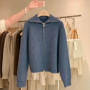 Zipper 100 pure cashmere cardigan ladies knitted coat thickened sweater lapel loose autumn and winter.