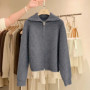 Zipper 100 pure cashmere cardigan ladies knitted coat thickened sweater lapel loose autumn and winter.