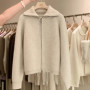 Zipper 100 pure cashmere cardigan ladies knitted coat thickened sweater lapel loose autumn and winter.