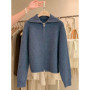 Zipper 100 pure cashmere cardigan ladies knitted coat thickened sweater lapel loose autumn and winter.