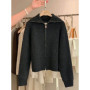 Zipper 100 pure cashmere cardigan ladies knitted coat thickened sweater lapel loose autumn and winter.