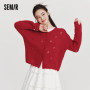 Semir Red Cardigan Women 2026 Spring Hollow Out Crew Neck Loose Gentle Style Casual Comfortable Fashion Knitwear Top
