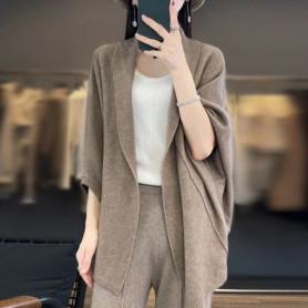 Women New 100 Merino Wool Cardigan Sweater Batwing Sleeve Shawl Loose Cashmere Knitwear Autumn Winter Soft Cozy Tops Clothing