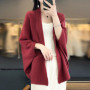 Women New 100 Merino Wool Cardigan Sweater Batwing Sleeve Shawl Loose Cashmere Knitwear Autumn Winter Soft Cozy Tops Clothing